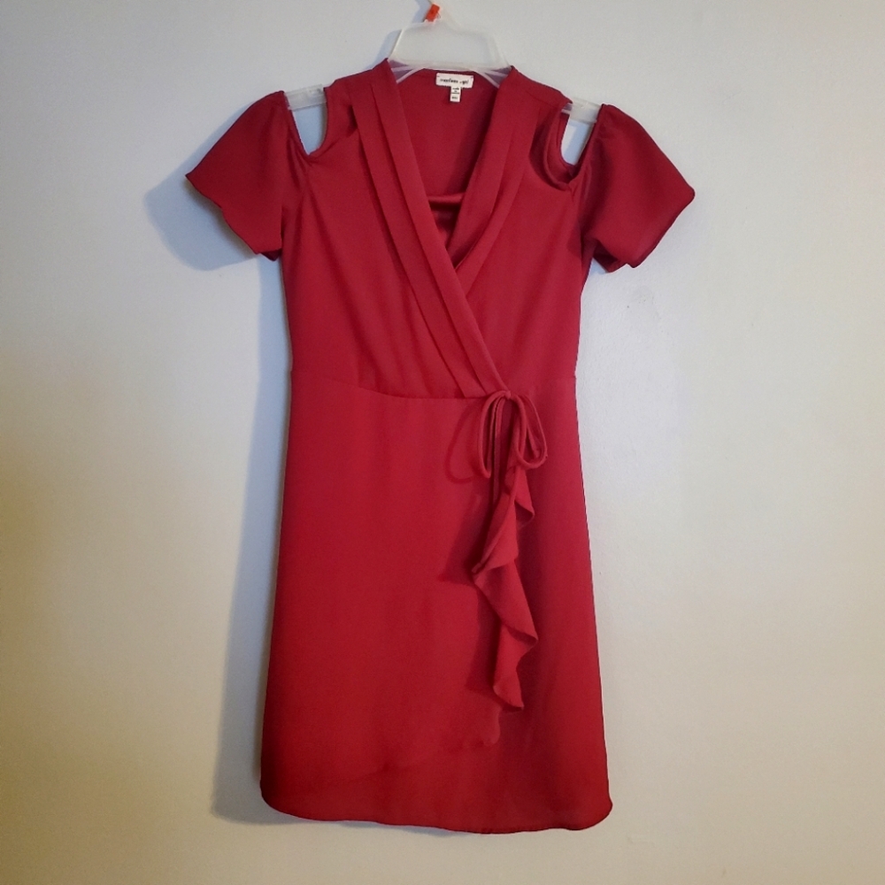 Monteau Girl Girl's Ruffle Faux Wrap Dress‎ in Red Size 12